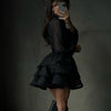 Black sheer sparkle tiered mini dress