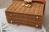Woven Summer Handbag with Leather Handle & Lock