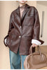 Women Oversized Genuine Leather Jacket Moto Blazer