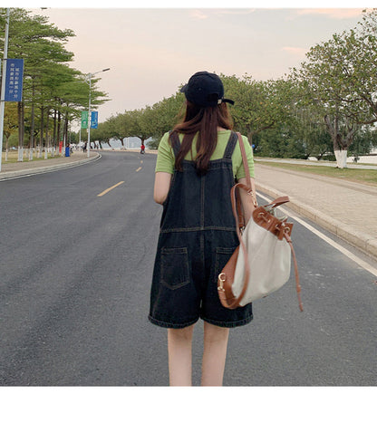 Denim Casual Distressed Overalls Bib Shorts