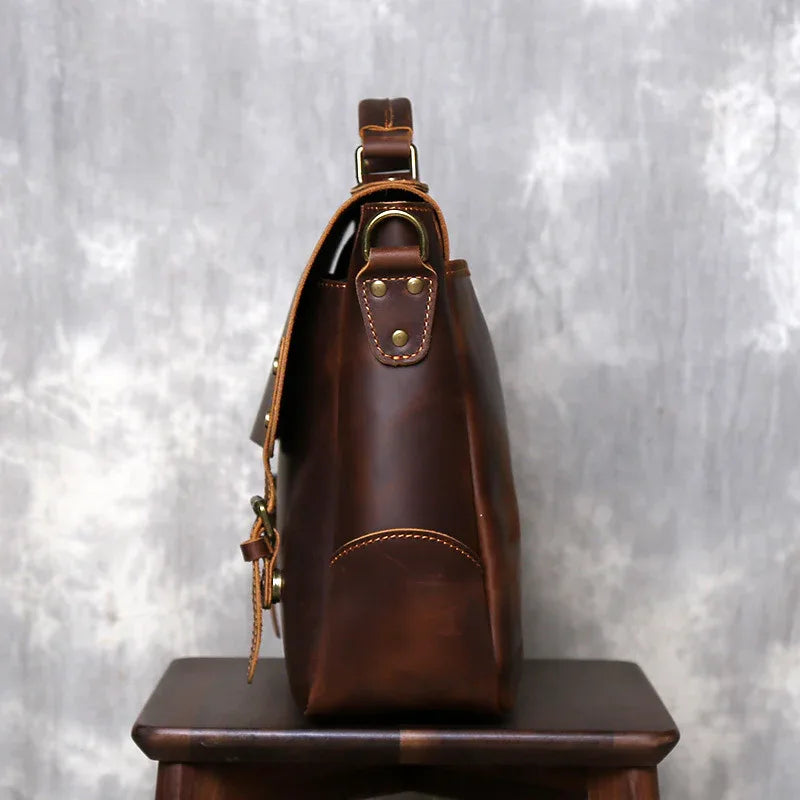 Leather messenger bag briefcase for men