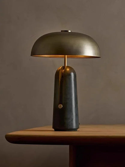 Black marble mushroom wabi sabi table lamp Gold cover + black marble