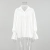 Women’s White Jacquard Cotton Shirt with Bell Sleeves