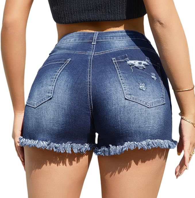 Women's Denim Shorts With Ripped Detail