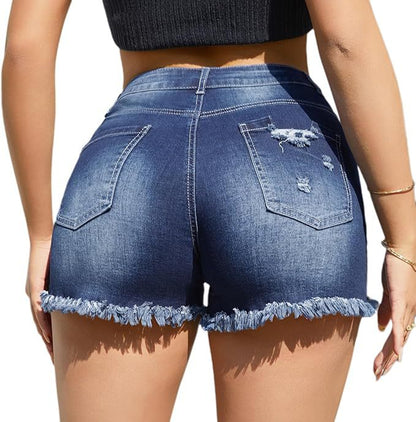Women's Denim Shorts With Ripped Detail