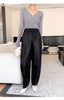 Women’s Leather Trousers High-Waisted Black Wide-Leg Pants