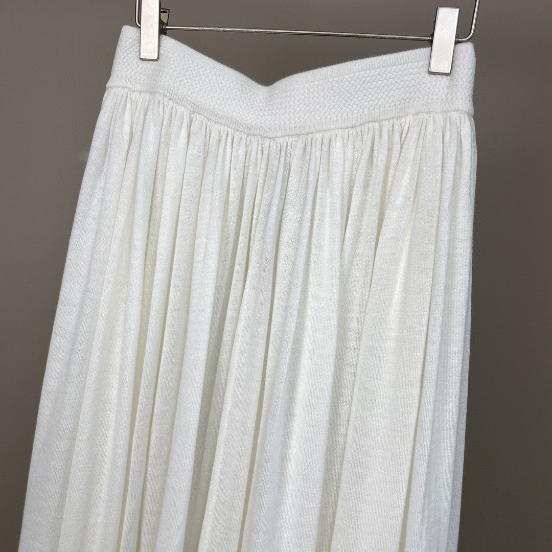 Women Wool Knit Midi Skirt Brown Elastic Waist Pleated Wool Skirt