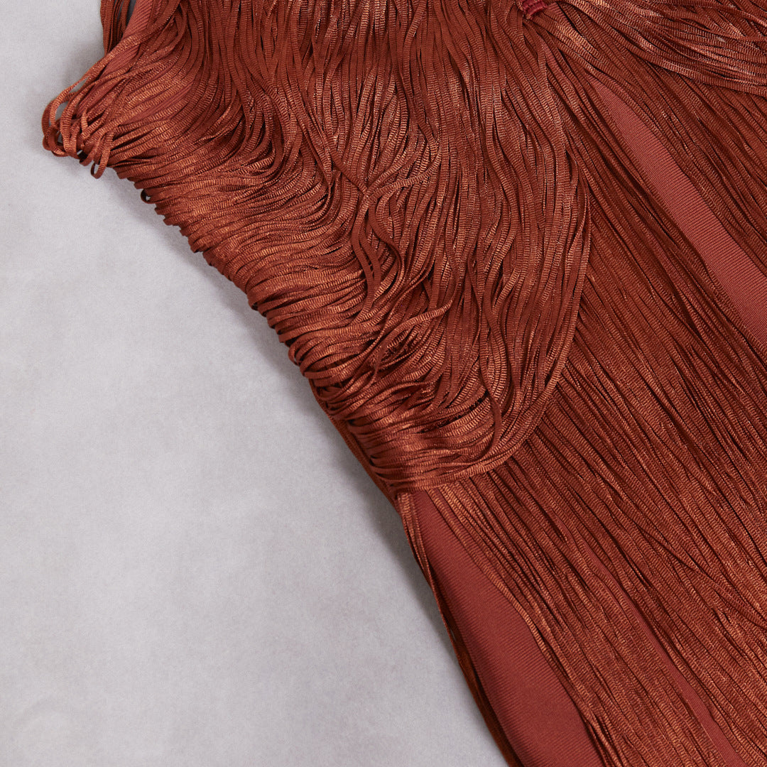 Fringe halter tassel party dress