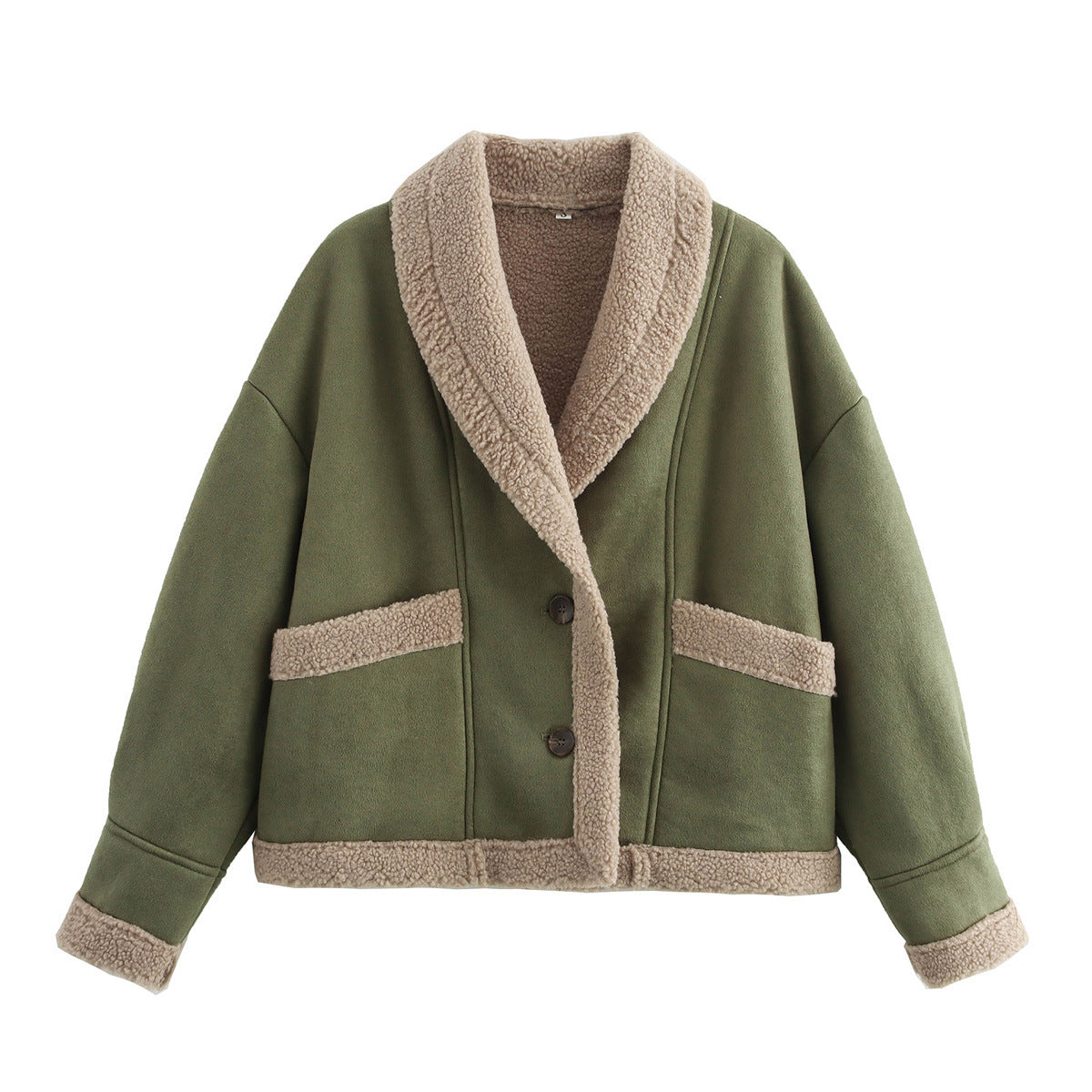 Retro camel shearling lapel winter coat women 3 S