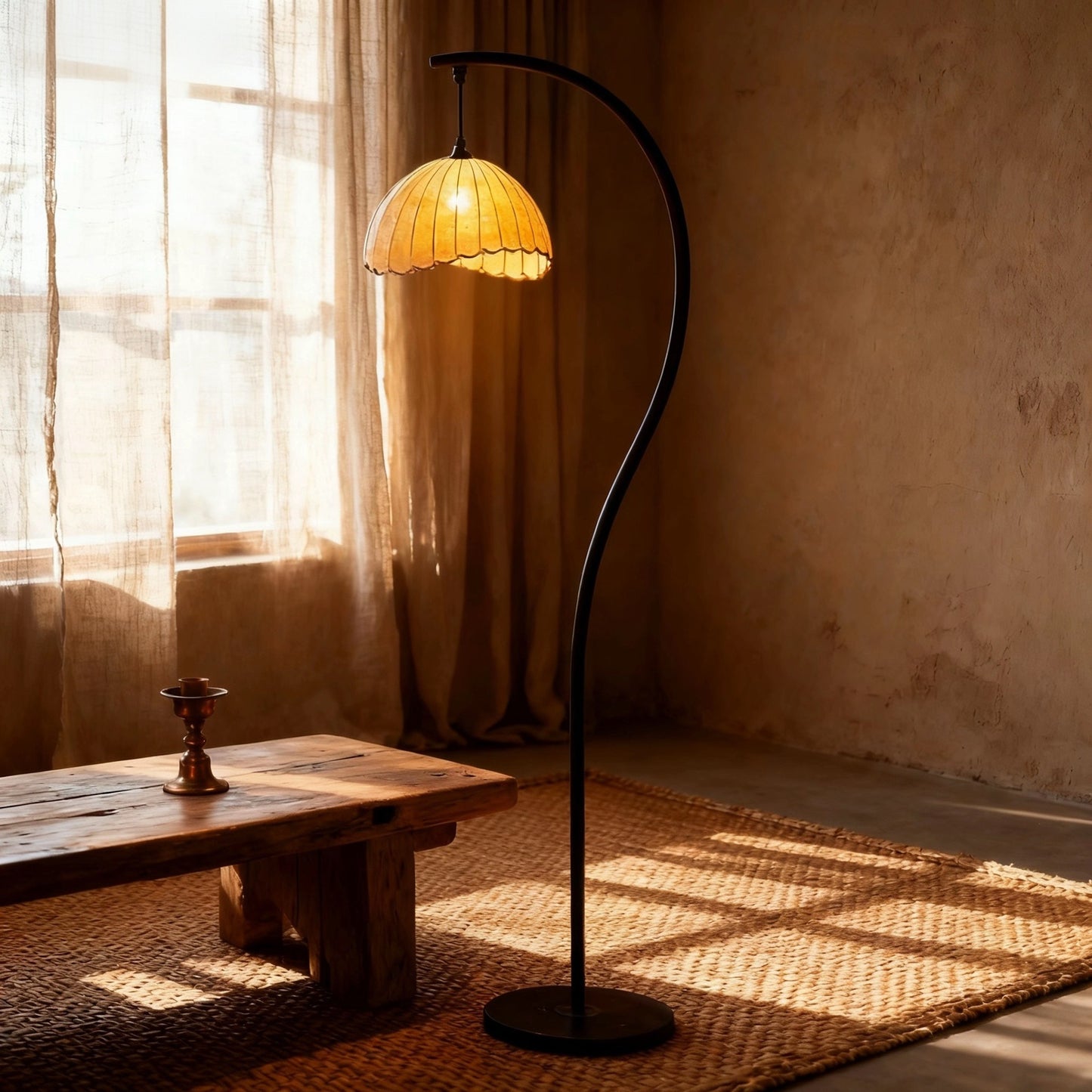 Vintage arc fabric shade floor lamp