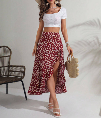 summers high waist split thigh skirt