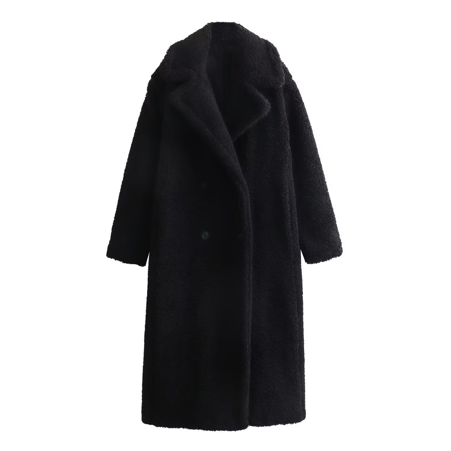 Terry fabric long teddy coat