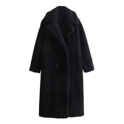 Terry fabric long teddy coat