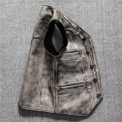 Washed distressed cowhide leather riding vest
