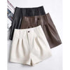 High waisted sheepskin leather shorts for summer women