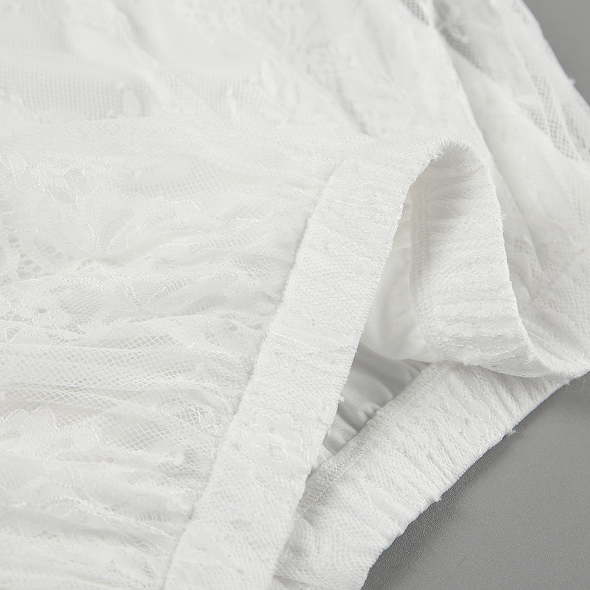 Women’s White Lace Jacquard Midi Skirt  See-Through