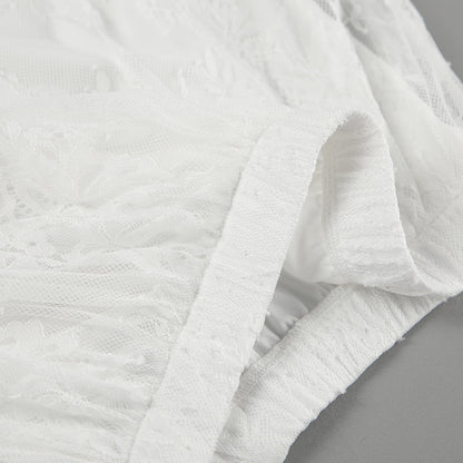 Women’s White Lace Jacquard Midi Skirt  See-Through