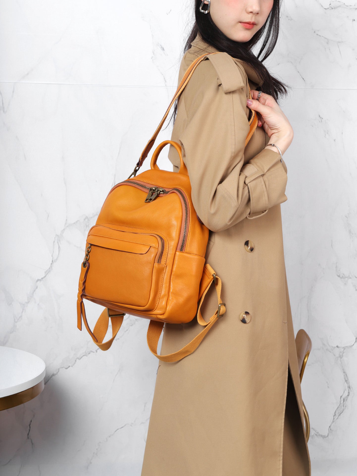 Real leather backpack for women