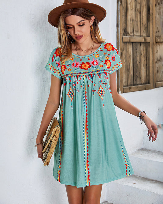 Mini Dress Blue Summer Floral Short Dress