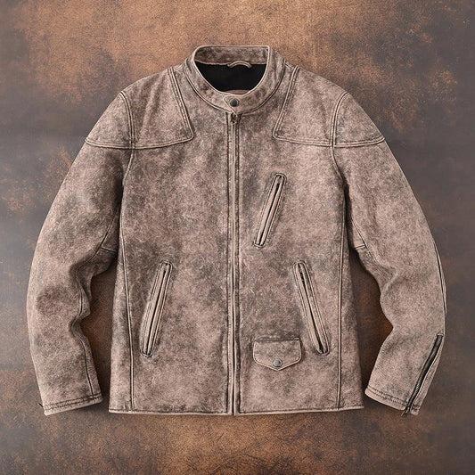 Men Tumbled Cowhide Leather Jacket