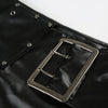 Black Faux Leather Shorts for Women with Buckle Low Waist
