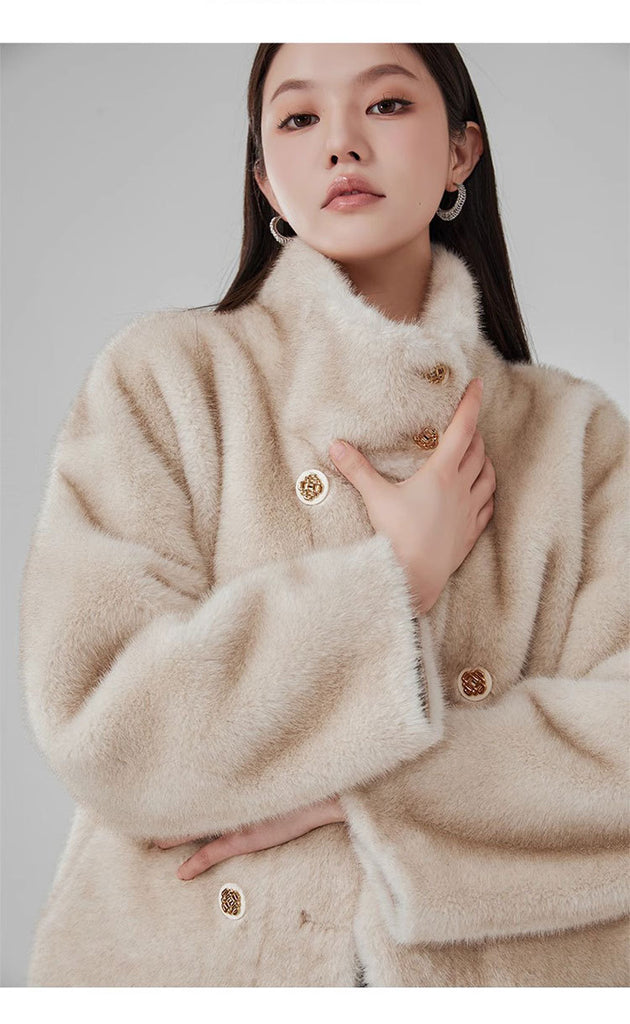 Short Mink Fur Coat Women Double Breasted Winter Jacket