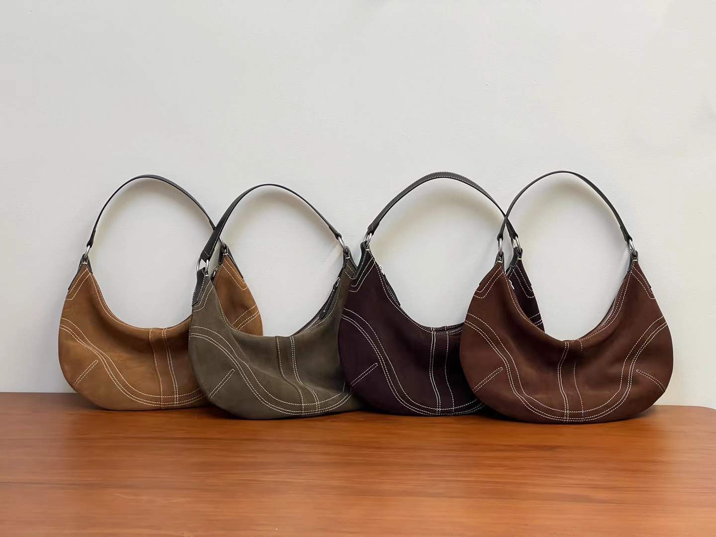 Suede Leather Underarm Crescent Shoulder Bag