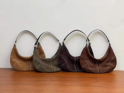 Suede Leather Underarm Crescent Shoulder Bag