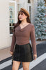 Women Short Mini Imitation Leather Skirt Brown