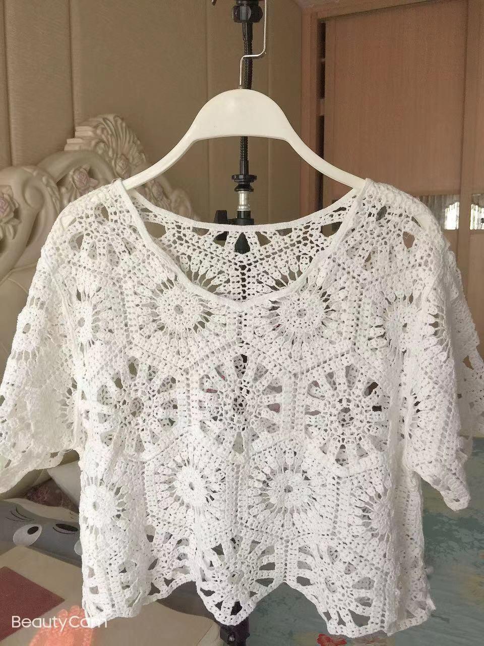Sunscreen hollow crochet beach pullover top