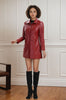 Red Faux Leather Jacket for Women Mid Length