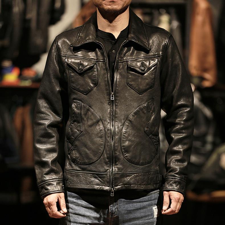 Men Leather Jacket Double Zip Bomber