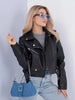 Women’s Cropped Motorcycle PU Leather Jacket