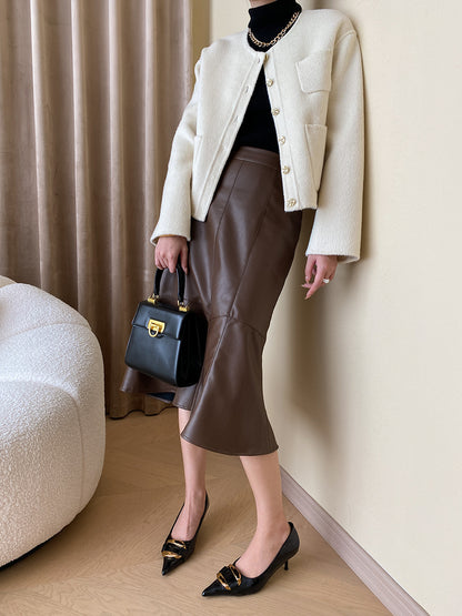 Leather Skirt High Waist Mermaid Hem