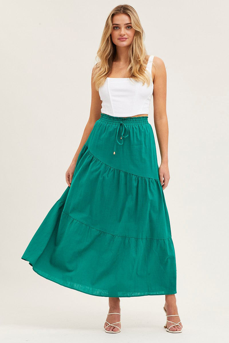 long pleated skirt Ruffle Hem Knot