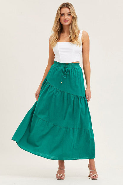 long pleated skirt Ruffle Hem Knot