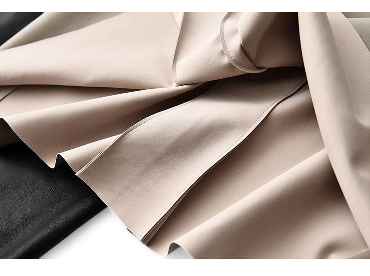 Genuine leather high waist pleated midi skirt