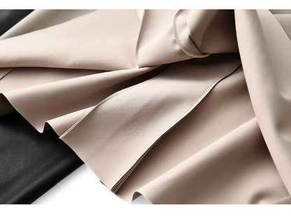 Genuine leather high waist pleated midi skirt