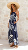 Tropical Palm Print Spaghetti-Strap Empire-Waist Maxi Beach Dress