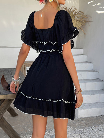 Black Ruffle Ruched Mini Dress Off Shoulder Look