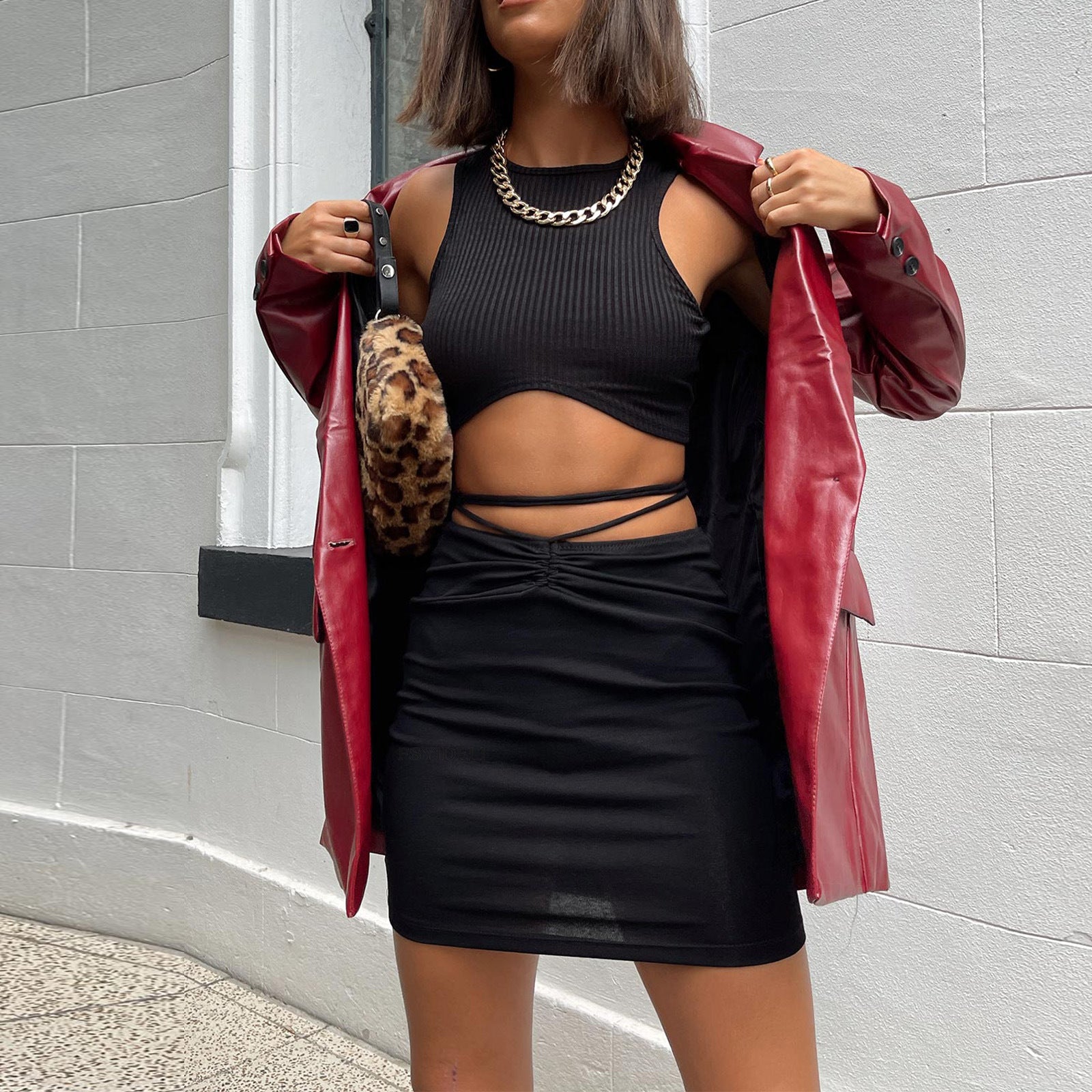 Faux leather blazer jacket for women