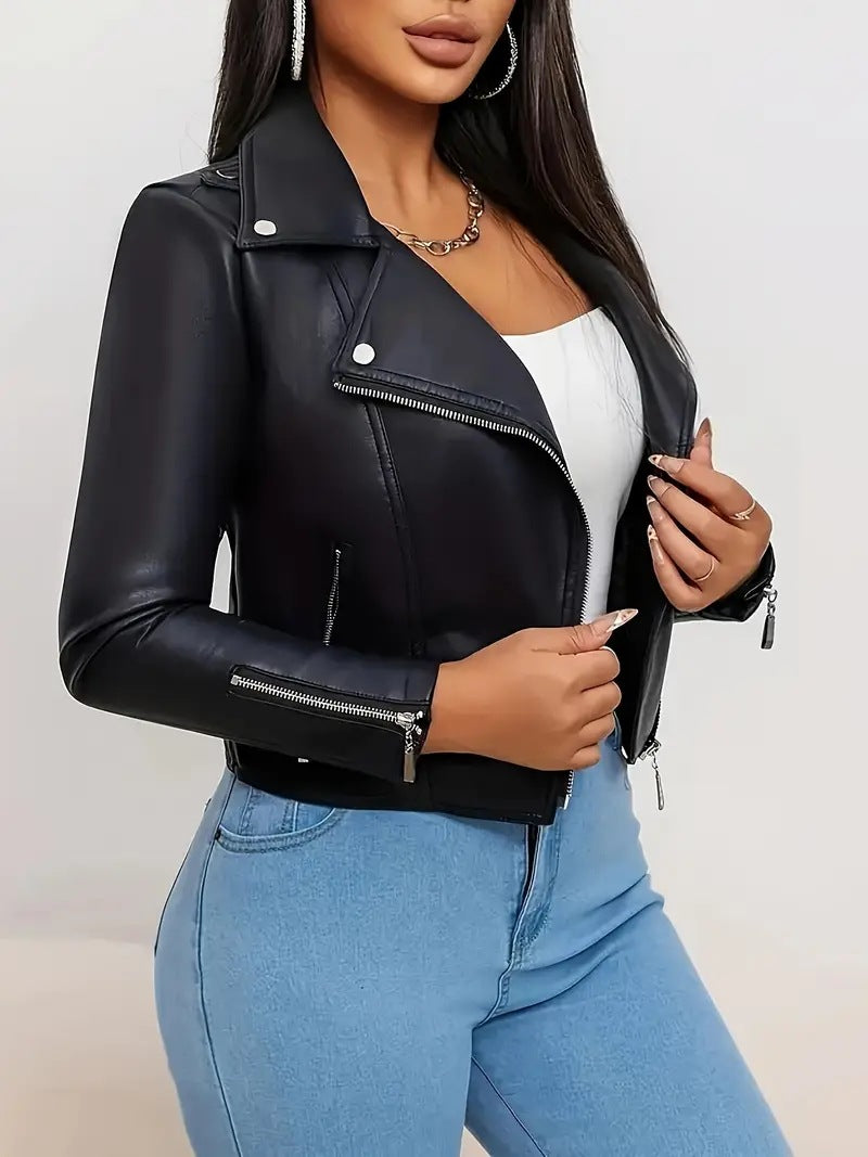 Women Faux Leather Biker Moto Jacket
