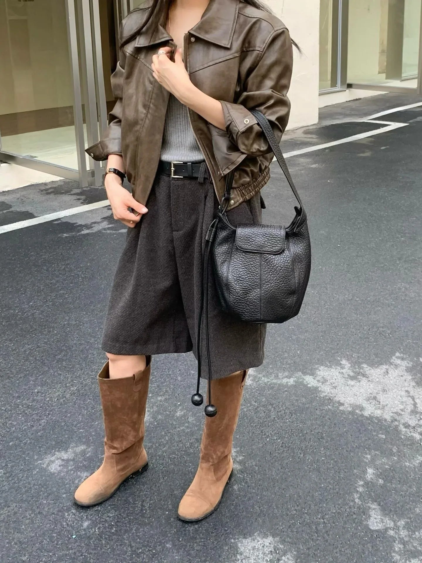 Women’s Genuine Leather Pumpkin Bucket Bag