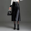 Black PU Leather Midi Pencil Skirt with Slit
