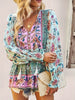 Tassel tie boho blouse with patchwork floral panels