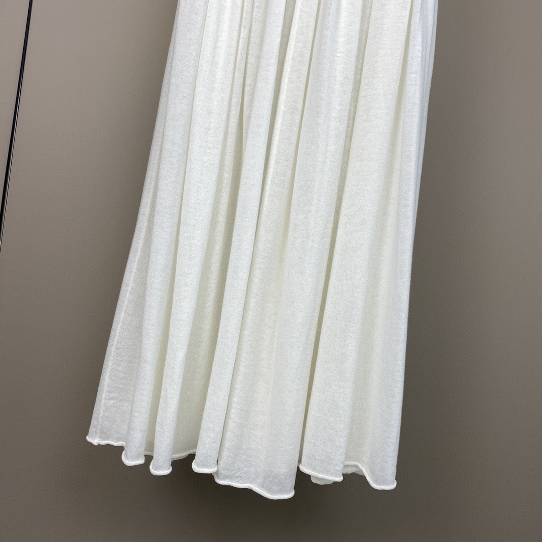 Women Wool Knit Midi Skirt Brown Elastic Waist Pleated Wool Skirt