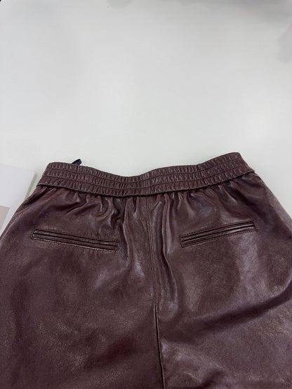 Brown Genuine Leather Shorts for Women