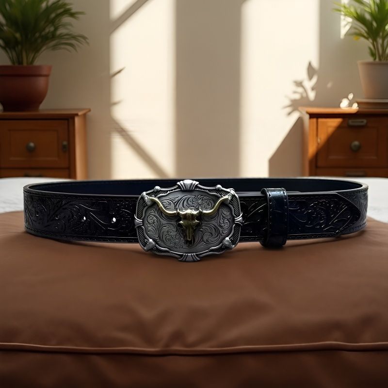 Men’s Western Bullhead Genuine Leather Belt