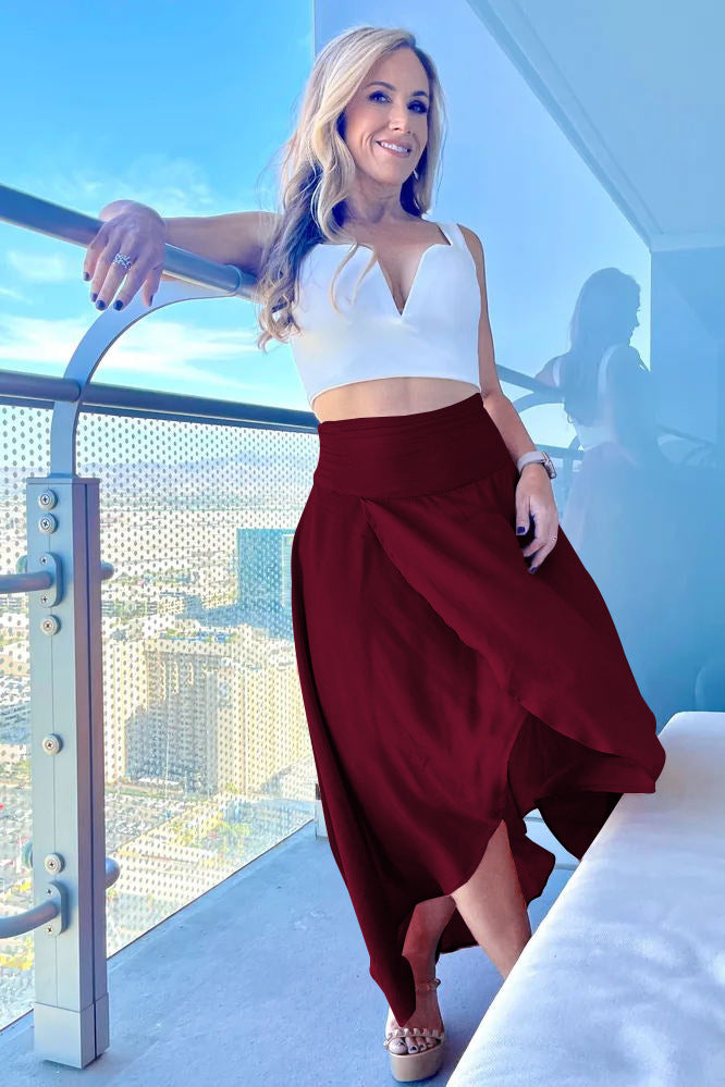 high waisted maxi flared skirt