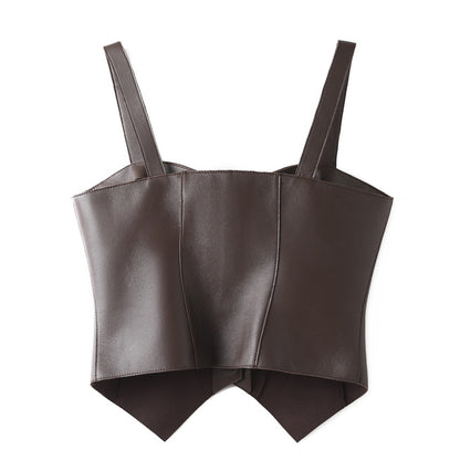 Brown Leather Slimming Vest For Women Slim Waist Suspender